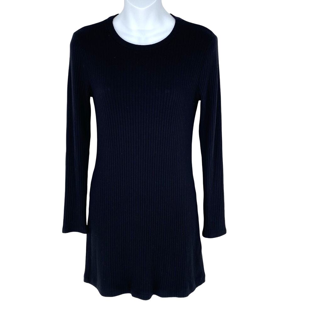 Reformation Black Ribbed Knit Mini Dress Long Sleeve Women’s Small
